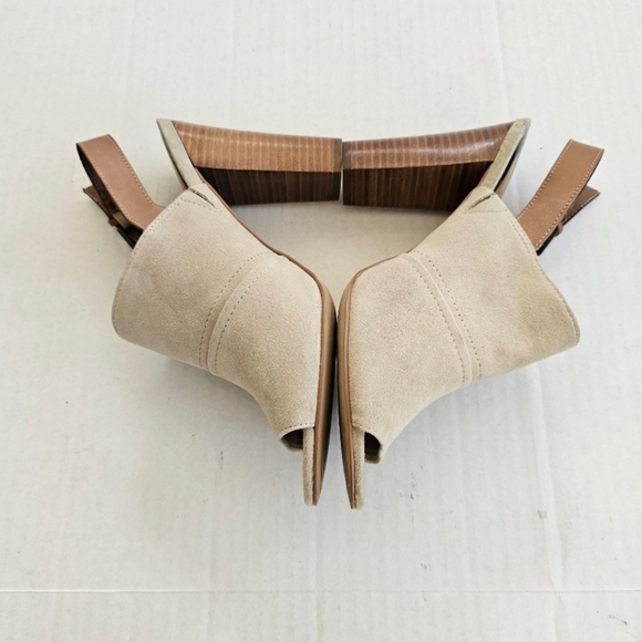 Dolce Vita taupe slingback mules size 8 suede peep toe 4 inch stacked heel - Picture 4 of 15